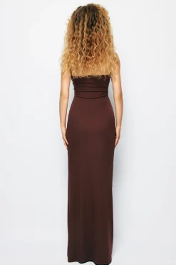 MICAS Maxi Dresses-Twist Strapless Cut Out Ruched Maxi Dress BROWN