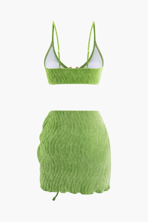 MICAS Swimwear|Vacation Sets-Velvet Textured U-ring Bikini And Sarong 3pc Set