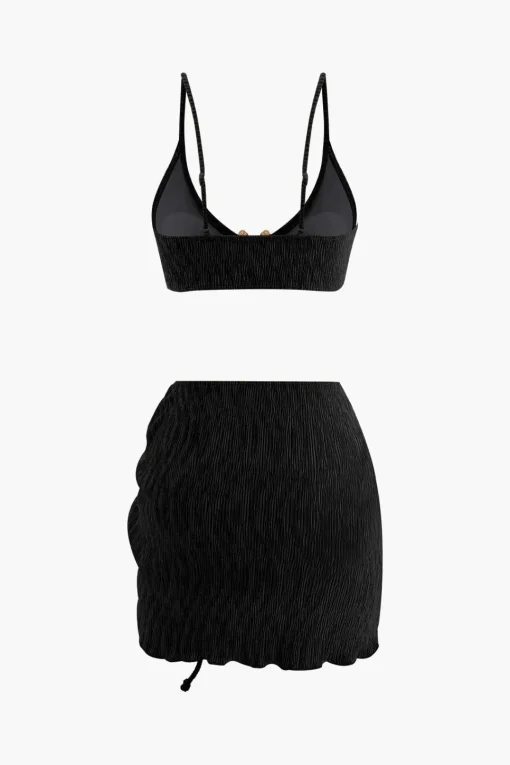 MICAS Swimwear|Vacation Sets-Velvet Textured U-ring Bikini And Sarong 3pc Set