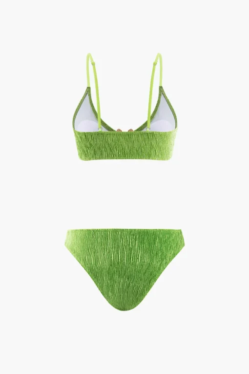 MICAS Swimwear|Vacation Sets-Velvet Textured U-ring Bikini And Sarong 3pc Set