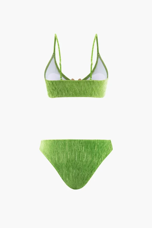 MICAS Swimwear|Vacation Sets-Velvet Textured U-ring Bikini And Sarong 3pc Set