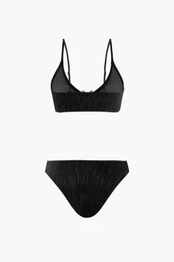 MICAS Swimwear|Vacation Sets-Velvet Textured U-ring Bikini And Sarong 3pc Set
