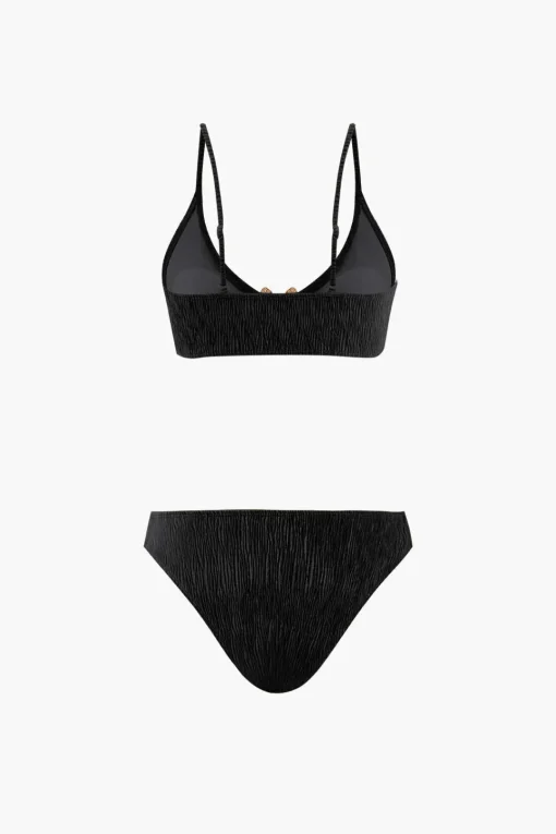 MICAS Swimwear|Vacation Sets-Velvet Textured U-ring Bikini And Sarong 3pc Set