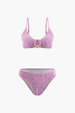 MICAS Swimwear|Vacation Sets-Velvet Textured U-ring Bikini And Sarong 3pc Set