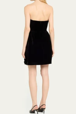 MICAS Mini Dresses-Velvet V-Neck Strapless Mini Dress BLACK