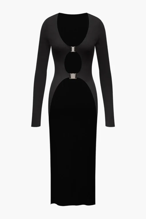 MICAS Long Sleeve Tops|Long Sleeves Tops-V-neck Asymmetric Long Sleeve Top BLACK