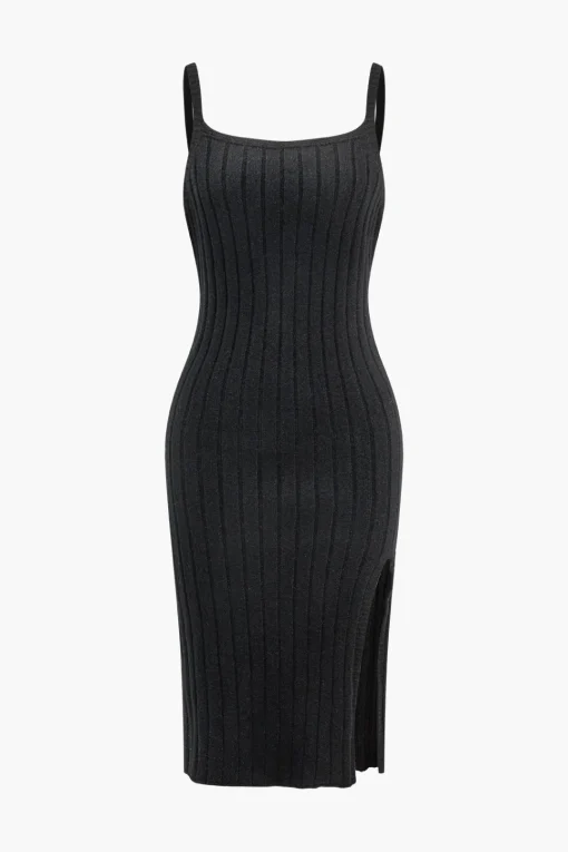 MICAS Knit Sets-V-Neck Long Sleeve Cardigan And Slip Dress Set BLACK