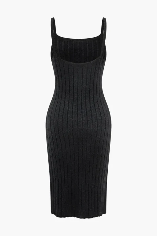 MICAS Knit Sets-V-Neck Long Sleeve Cardigan And Slip Dress Set BLACK