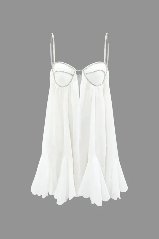 MICAS Mini Dresses-V-neck Rhinestone Decor Mini Dress