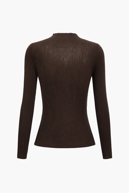 MICAS Knit Tops-Wool Contrast Knit Long-Sleeve Top BROWN