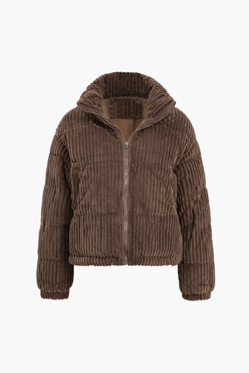 MICAS Outerwear|Outerwear-Zipper Corduroy Puffer BROWN