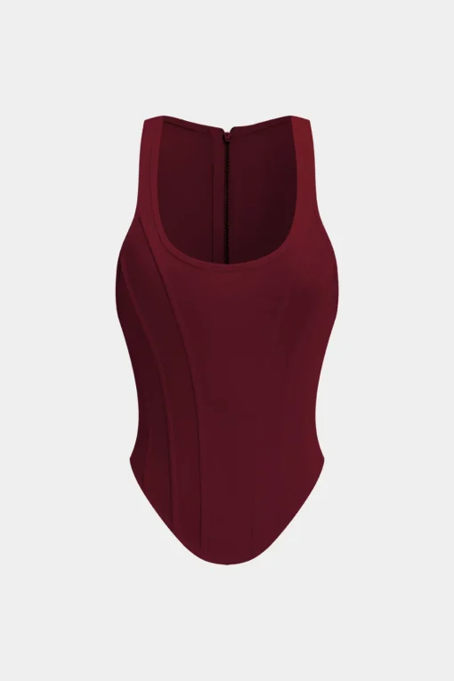 MICAS Corset & Bustier Tops|Tank Tops & Cami-Zipper Tie-Up Corset Waist Tank Top