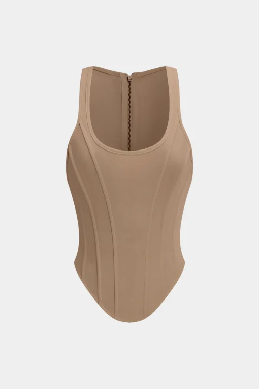 MICAS Corset & Bustier Tops|Tank Tops & Cami-Zipper Tie-Up Corset Waist Tank Top