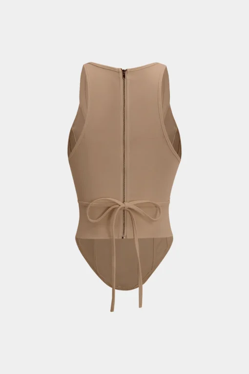 MICAS Corset & Bustier Tops|Tank Tops & Cami-Zipper Tie-Up Corset Waist Tank Top