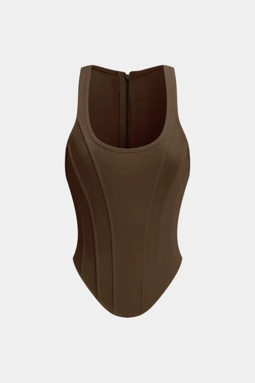 MICAS Corset & Bustier Tops|Tank Tops & Cami-Zipper Tie-Up Corset Waist Tank Top